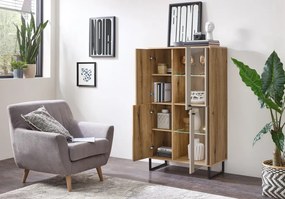 Vitrínová skrinka Cube, dub evoke / pieskovo šedá, s osvetlením