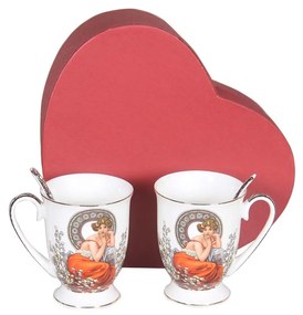 HOME ELEMENTS Sada dvoch porcelánových hrnčekov 280 ml s lyžičkami, Mucha svetlá