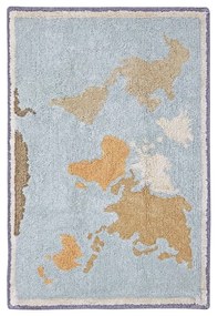 Modro-béžový prateľný ručne tkaný bavlnený detský hrací koberec 70x100 cm Mini Worldmap – Lorena Canals