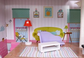 Veľký drevený domček pre bábiky ružovej farby pre deti od 3 rokov, doplnky, nábytok + 3 poschodia