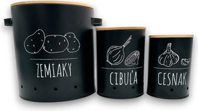 Orion Sada 3 dóz na cibuľu, cesnak a zemiaky, plechové s bambusovým vekom BLACK SK