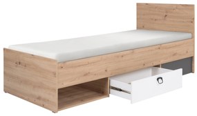 Jednolôžková posteľ 90x200 cm Kevyt 11 (dub artisan + biela + grafit) (s roštom). Vlastná spoľahlivá doprava až k Vám domov. 1087395