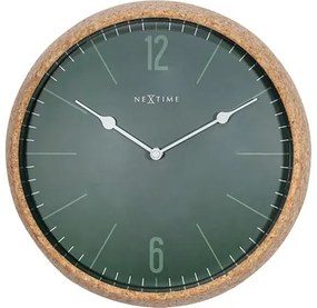 Nástenné hodiny NeXtime Cork zelené Ø 30 cm