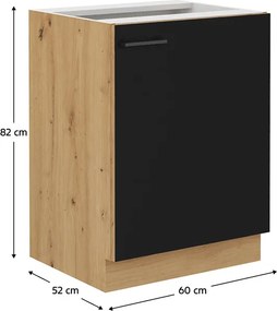 Dolná kuchynská skrinka Meriel 60 D 1F BB (čierna + dub artisan). Vlastná spoľahlivá doprava až k Vám domov. 1033975