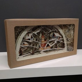AMADEA Drevený svietiaci portál s motívom dedinky, sépiový, 38 cm