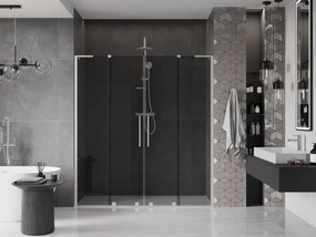 Mexen Velar L Duo, posuvné sprchové dvere do otvoru 200 cm, 8mm šedé sklo, brúsená oceľ, 871-200-003-42-97