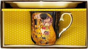 HOME ELEMENTS Porcelánový hrnček 360 ml, s podšálkou, Klimt, tmavý