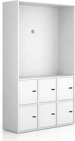 Kancelárska skriňa FRAME, 6x dvere, priestor pre TV, 1299 x 450 x 2162 mm, mechanický kódový zámok, biela