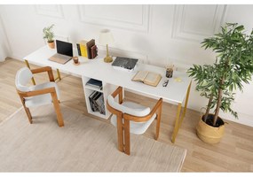 Písací stôl Twin Study Desk - White, Gold