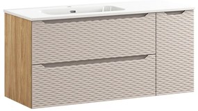 Závěsná skříňka Ocean Go2 se zápustným umyvadlem 120 cm béžová/dub olejovaný
