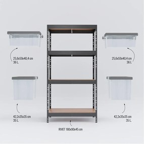 Régal RIVET PACK 180x90x45cm s plastovými úložnými boxami ECO 35 l a 36 l
