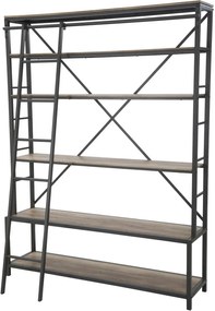 Čierna kovová knižnica s rebríkom Mauro Ferretti Manhattan, výška 210 cm