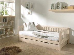 Detská jednolôžková posteľ z masívu so zásuvkou borovica prírodná 68cm 90x200cm