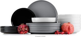 Jídelní sada talířů pro 6 osob VICTO II 18 ks bílá/šedá/černá