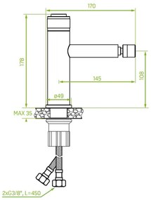 Laveo Volumo, bidetová batéria h-178 s odtokovou zátkou ClickClack, čierna matná, LAV-BAV_732D