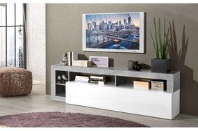 Televízny stolík LENOR – biely/šedý s betónovým vzhľadom