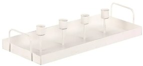 Kovový svietnik na 4 kónické sviečky, obdĺžnik, biela, 36 x 16 x 7 cm