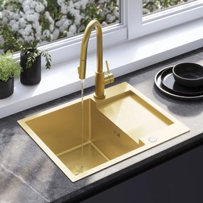 Rea Paul, 1-komorový oceľový drez 600x480x185 mm, zlatá matná, ZLE-06010