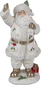 Biela dekorácia figúrka Santa Claus s vrecom darčekov - 14*16*31 cm