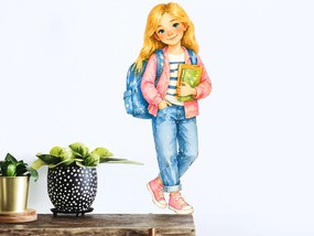 Blondínka v školskom veku textilní prelepiteľné nálepky na stenu hárok 31 x 75 cm