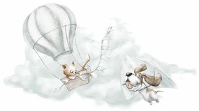 Gario Detská nálepka na stenu Adventure in the sky - mačka v balóne a psík na rogale Rozmery: 170 x 94 cm