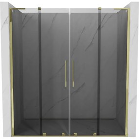Mexen Velar L Duo, posuvné sprchové dvere do otvoru 180 cm, 8mm šedé sklo, zlatá lesklá, 871-180-003-42-50
