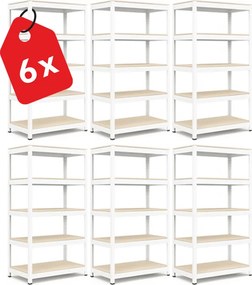 Regál 183x90x30 cm lakovaný 5-policový, nosnosť 1000 kg, RIVET - biely - 6ks