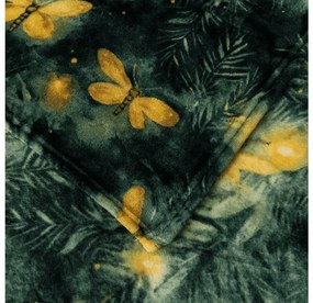 Mikroplyšová deka YELLOW BUTTERFLY, tmavozelená Rozmer: 160 x 200 cm