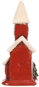 Vianočná dekorácia domček s vežičkou, LED, červená, keramika