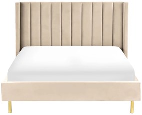 Zamatová posteľ 140 x 200 cm béžová VILLETTE Beliani
