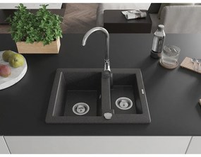 Mexen Carlos, granitový drez 582x475x177 mm, 1,5-komorový, čierna škvrnitá, 6518581500-76