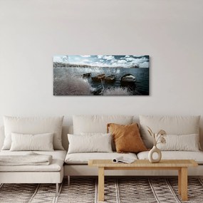 Obraz - Drevené loďky na jazere (120x50 cm)