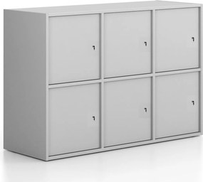 Kancelárska skriňa FRAME, nízka, 6x dvere, 1299 x 450 x 881 mm, cylindrický zámok, sivá