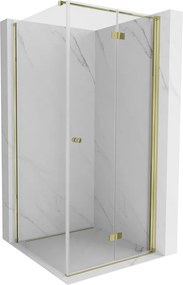 Mexen Mist-F T, 1-krídlový skladací sprchový kút pravý 70 x 70 cm, číre sklo, zlatý lesklý profil, 8A6T-070-070-50-00-P