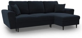 Tmavomodrá zamatová rozkladacia/s úložným priestorom rohová pohovka Kyoto – Cosmopolitan Design