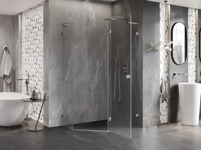 Mexen Lunar, L pravý výklopný päťuholníkový sprchový kút 100x90 cm, 8mm číre sklo, oceľový profil, 831L-100P-090L-97-00-P