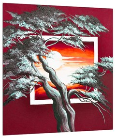 Moderný obraz stromu a východu slnka (30x30 cm)
