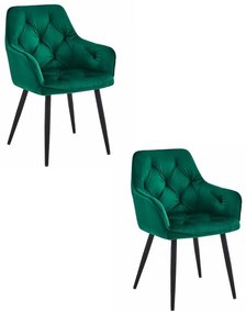Set dvoch jedálenských stoličiek JORK zamatové, tmavozelené (čierne nohy) 2 ks