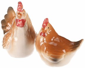 Keramická dekorácia Sliepočka a kohútik, 8 x 8 x 6cm, súprava 2 ks