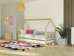 Detská posteľ domček FENCE 2v1 z dreva so zábranou a prístelkou