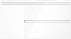 Mexen Orio, kúpeľňová skrinka 90 cm s pravým umývadlom Vela, 2S, 1D, biela lesklá, 91A13-09047-3-BBFFF00-W23P00