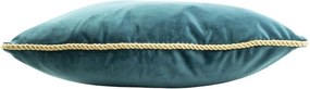 Petrolejový zamatový vankúš obšitý krúteným zlatým povrázkom Velvet - 45*10*45cm