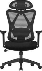Kancelárske kreslo, Ergonomické kreslo s nastaviteľnou opierkou hlavy, čierne