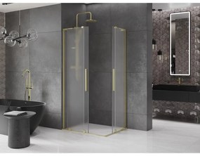 Mexen Velar L Duo, sprchový kút s posuvnými dverami 100 x 90 cm, 8mm sklo námraza, zlatá matná, 871-100-090-02-33-55