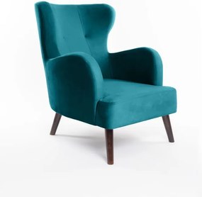 Tyrkysové zamatové kreslo ušiak Noemye – Bonami Selection