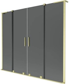 Mexen Velar L Duo, 2-krídlová posuvná vaňová zástena 200 x 150 cm, 8mm šedé sklo, zlatá matná, 896-200-003-42-55