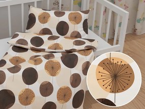 Biante Detské bavlnené posteľné obliečky do postieľky Sandra SA-488 Hnedo-béžové designové púpavy Do postieľky 100x135 a 40x60 cm
