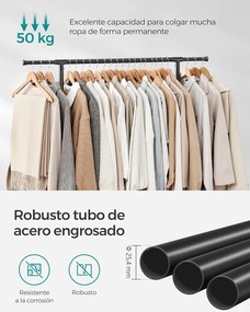 Dvojitý vešiak na oblečenie, nastaviteľná horná tyč, s kolieskami, 113-180 cm, čierny