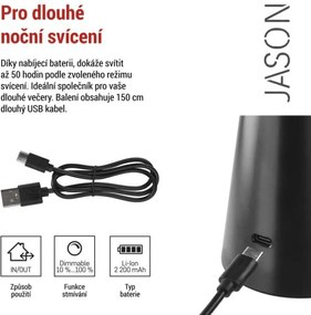 Nabíjacia stolová LED lampa Jason čierna