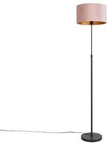 Stojaca lampa čierna s ružovým zamatovým tienidlom so zlatom 35 cm - Parte